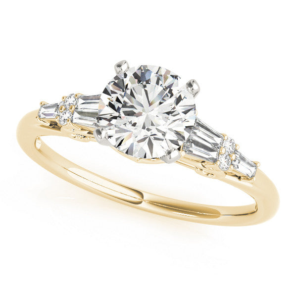 14K Yellow Gold Round Brilliant Diamond Baguette Side Stones Engagement Ring (1.33ctw)