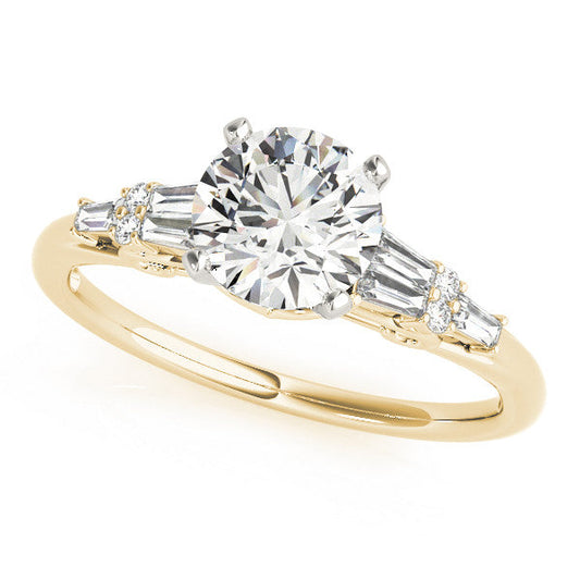 14K Yellow Gold Round Brilliant Diamond Baguette Side Stones Engagement Ring (1.33ctw)