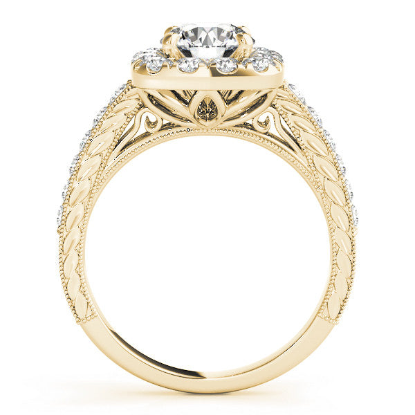 14K Yellow Gold Round Brilliant Diamond Antique Inspired Halo Engagement Ring With Beaded Channel Accents (1.50ctw)