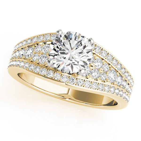 14K Yellow Gold Round Brilliant Diamond Split Shank Engagement Ring With Pave Accents (1.38ctw)