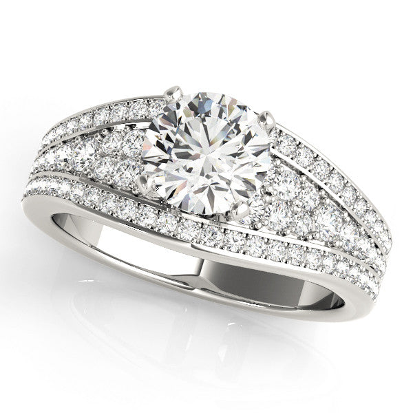 14K White Gold Round Brilliant Diamond Split Shank Engagement Ring With Pave Accents (1.38ctw)