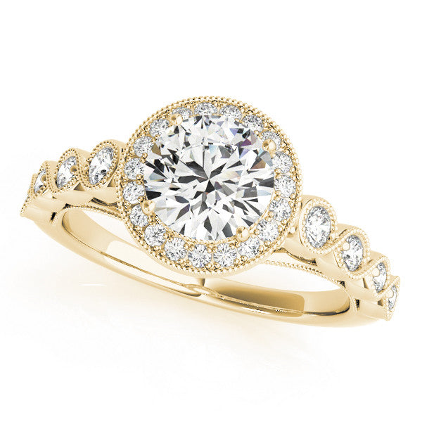 14K Yellow Gold Round Brilliant Diamond Halo Bezel Accented Engagement Ring (1.33ctw) 