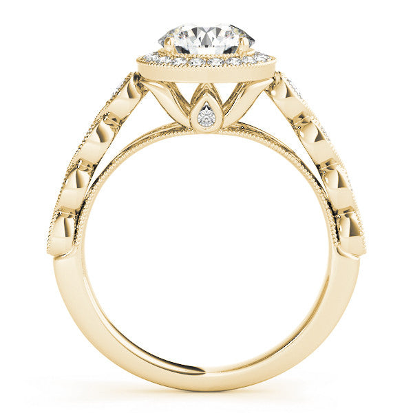 14K Yellow Gold Round Brilliant Diamond Halo Bezel Accented Engagement Ring (1.33ctw) 