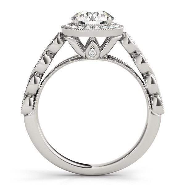 14K White Gold Round Brilliant Diamond Halo Bezel Accented Engagement Ring (1.33ctw) 