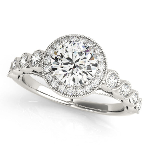 14K White Gold Round Brilliant Diamond Halo Bezel Accented Engagement Ring (1.33ctw) 