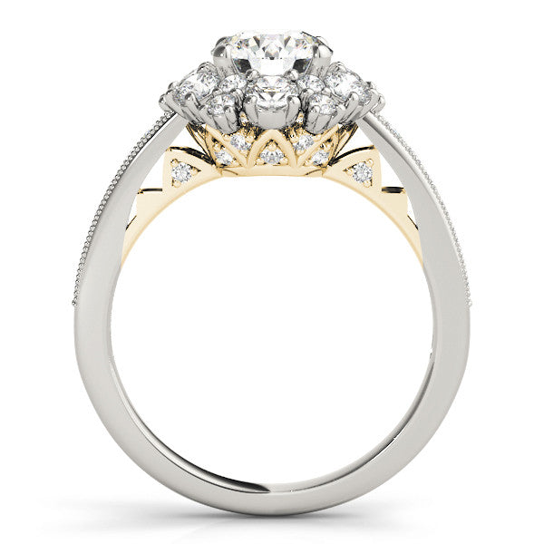 14K White Gold Round Brilliant Diamond Floral Halo Two Tone Engagement Ring With Beaded Channel Accents (2ctw)