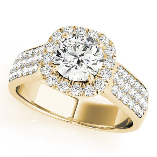 14K Yellow Gold Round Brilliant Diamond Cushion Halo Engagement Ring With Micro Pave Accents (1.75ctw)