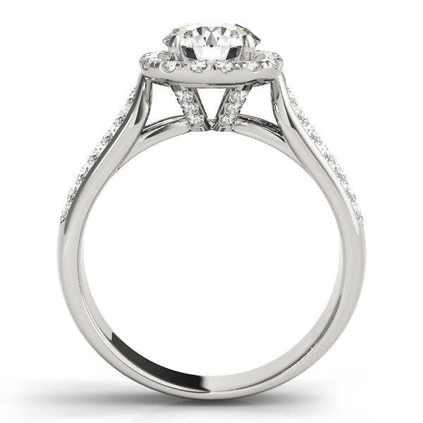 14K White Gold Round Brilliant Diamond Cushion Halo Engagement Ring With Micro Pave Accents (1.75ctw)