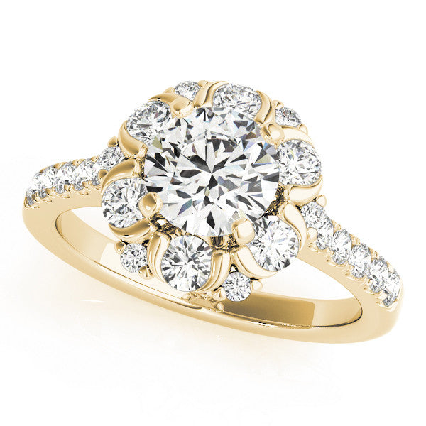 14K Yellow Gold Round Brilliant Diamond Floral Halo Engagement Ring With Pave Accents (1.88ctw)