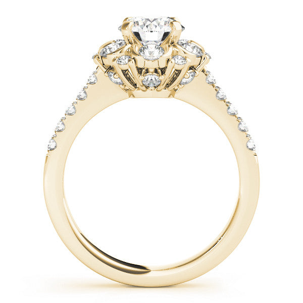 14K Yellow Gold Round Brilliant Diamond Floral Halo Engagement Ring With Pave Accents (1.88ctw)