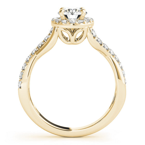 14K Yellow Gold Round Brilliant Diamond Halo Twist Engagement Ring With Pave Accents (1.33ctw)