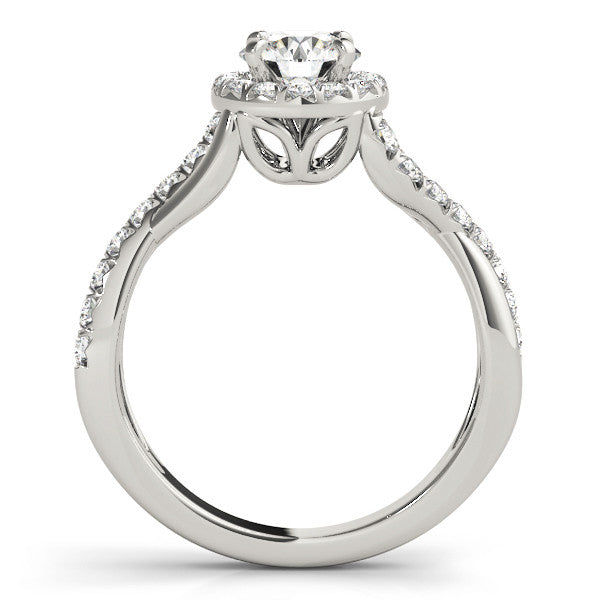 14K White Gold Round Brilliant Diamond Halo Twist Engagement Ring With Pave Accents (1.33ctw)