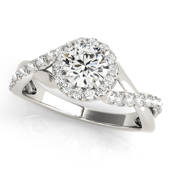 14K White Gold Round Brilliant Diamond Halo Twist Engagement Ring With Pave Accents (1.33ctw)