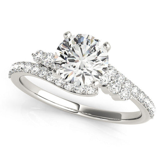 14K White Gold Round Brilliant Diamond Bypass Engagement Ring With Pave Accents (1.50ctw)