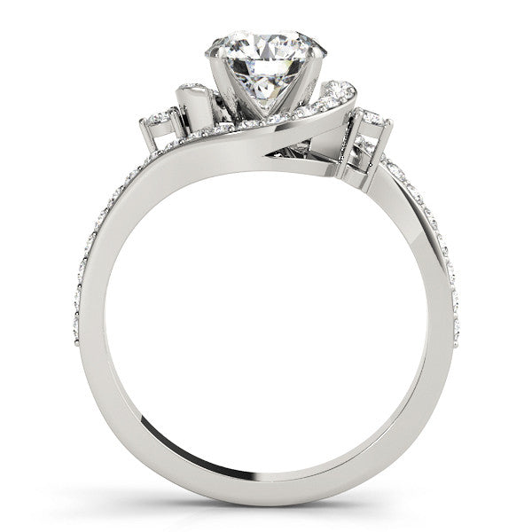 14K White Gold Round Brilliant Diamond Bypass Engagement Ring With Pave Accents (1.38ctw)