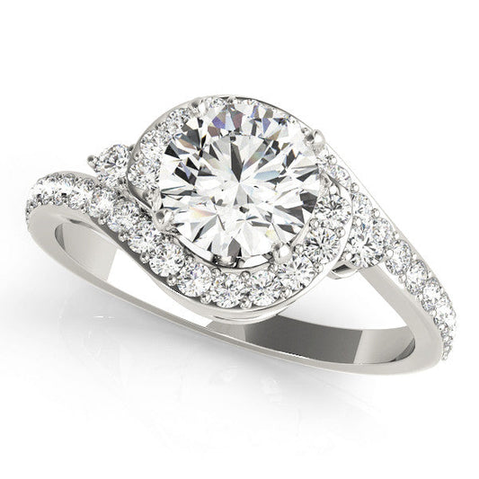 14K White Gold Round Brilliant Diamond Bypass Engagement Ring With Pave Accents (1.38ctw)