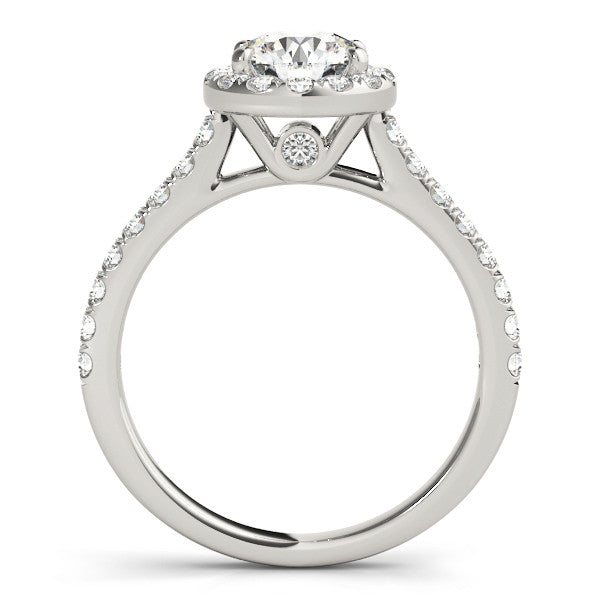 14K White Gold Round Brilliant Diamond Halo Engagement Ring With Pave And Peekaboo Diamond Accents (1.34ctw)