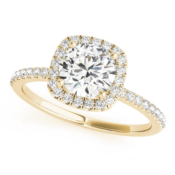 14K Yellow Gold Lab-Grown Round Brilliant Diamond In A Cushion Halo Engagement Ring - Options Available