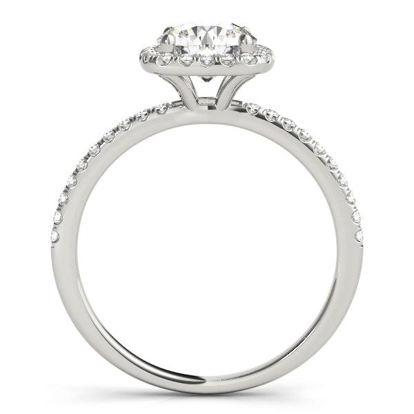 14K White Gold Round Brilliant Diamond Cushion Halo Engagement Ring With Pave Diamond Shank (1.25ctw) 