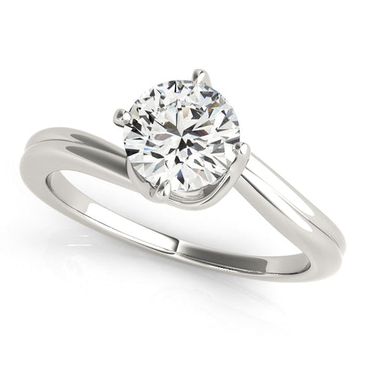 14K White Gold Round Brilliant Diamond Freeform Solitaire Engagement Ring (1ct)