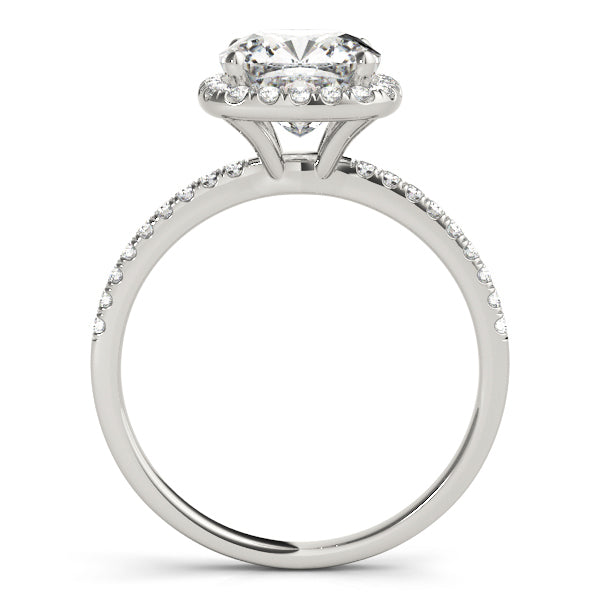 14K White Gold Round Brilliant Diamond Halo Pave Accented Engagement Ring (1.34ctw)