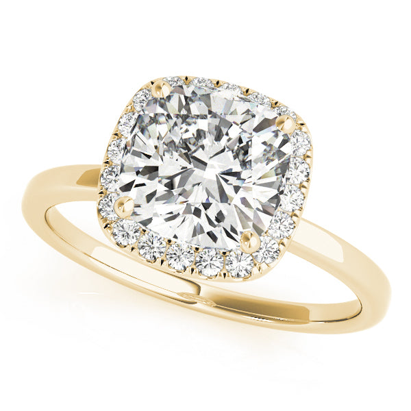 14K Yellow Gold Round Brilliant Diamond In Cushion Halo Engagement Ring (1.10ctw) 