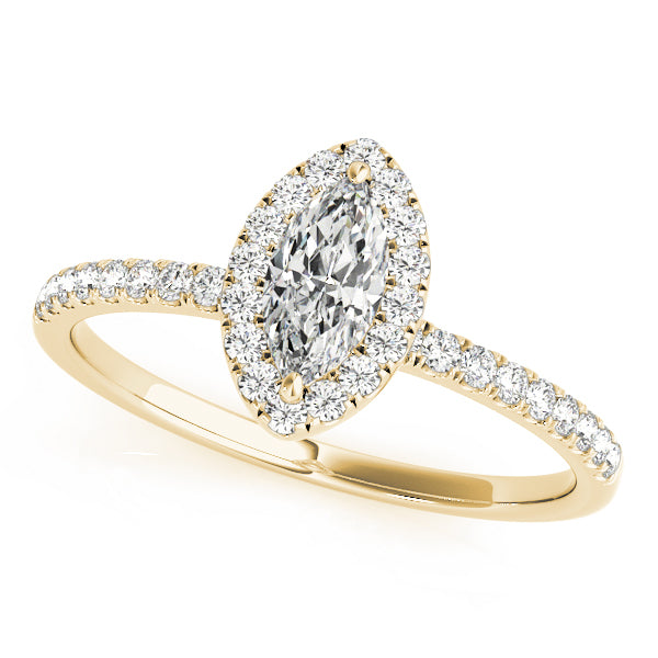 14K Yellow Gold Marquise Diamond Halo Engagement Ring With Pave Shank (1.20ctw) 