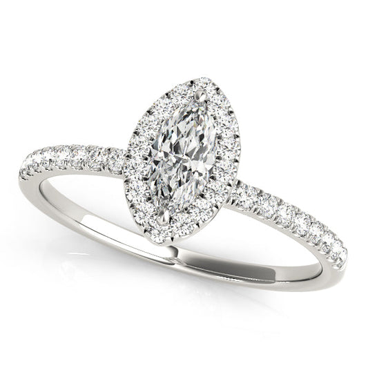 14K White Gold Marquise Diamond Halo Engagement Ring With Pave Shank (1.20ctw) 