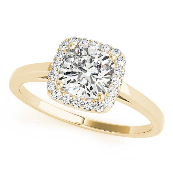 14K Yellow Gold Round Brilliant Diamond With Cushion Halo Engagement Ring (1.15ctw) 