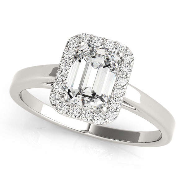 14K White Gold Emerald Cut Diamond Halo Cathedral Style Engagement Ring (1.15ctw) 