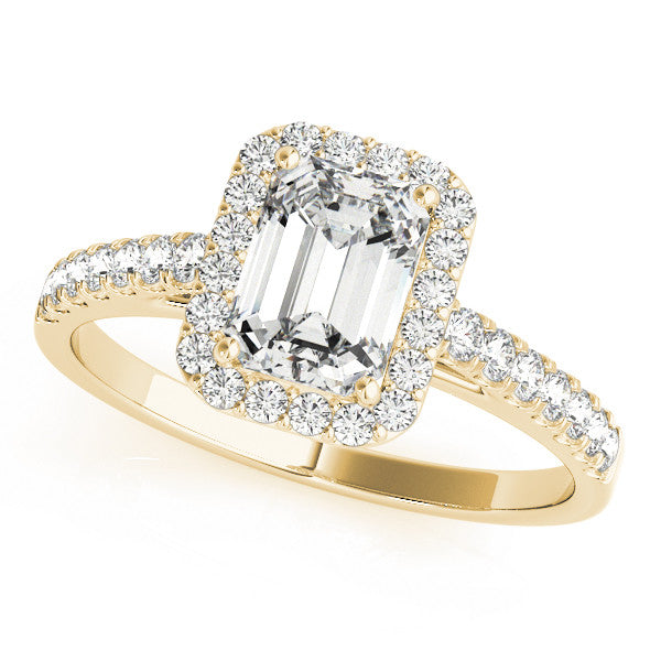 14K Yellow Gold Emerald Cut Diamond Halo Engagement Ring With Pave Accent Diamonds (1.36ctw) 