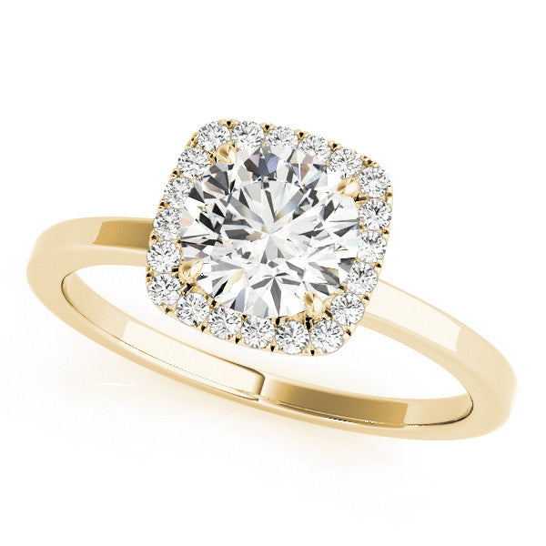 14K Yellow Gold Lab-Grown Round Brilliant Cushion Halo Engagement Ring - Options Available