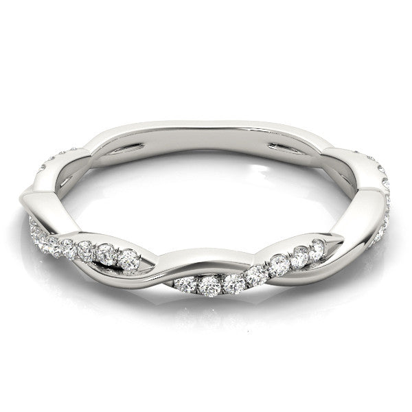 14K White Gold Round Brilliant Diamond Pave Twisted Wedding Ring (.20ctw)