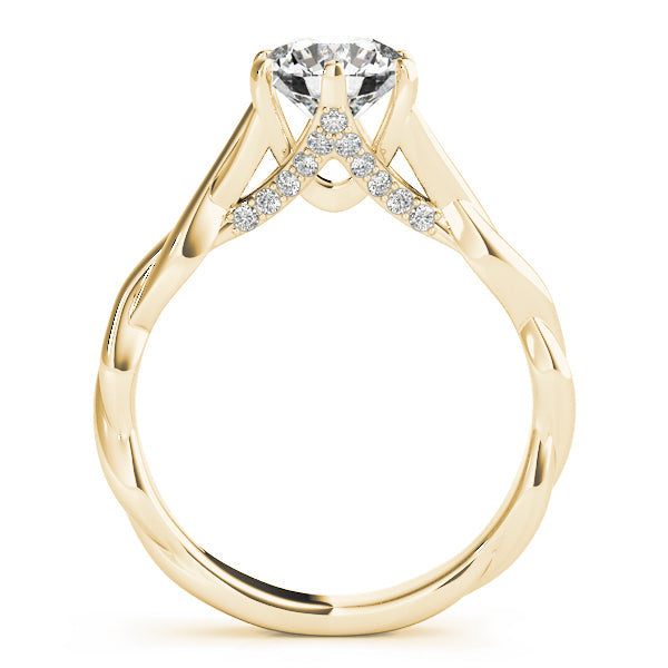 14K Yellow Gold Round Brilliant Diamond Twisted Shank Engagement Ring With Pave Diamond Trellis (1.10ctw) 