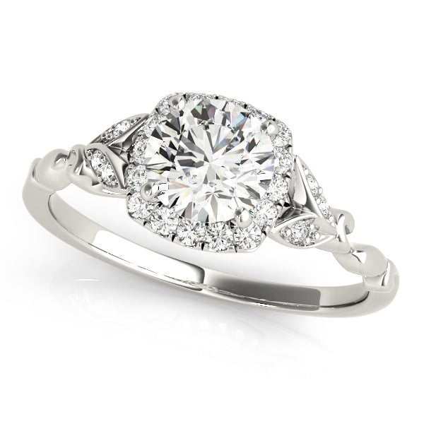 14K White Gold Round Brilliant Diamond Halo Floral Inspired Engagement Ring (1.12ctw) 