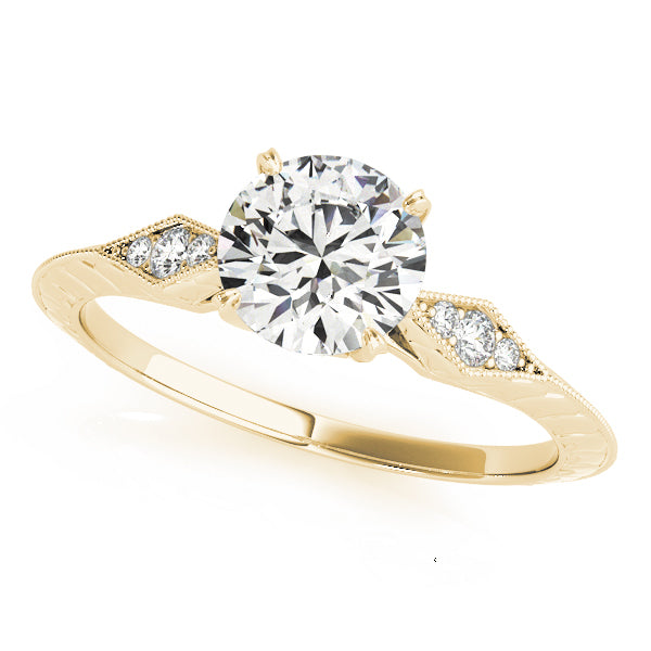 14K Yellow Gold Round Brilliant Vintage Inspired Accented Diamond Engagement Ring (1.15ctw) 