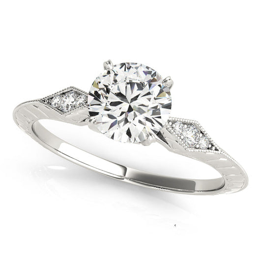 14K White Gold Round Brilliant Vintage Inspired Accented Diamond Engagement Ring (1.15ctw) 