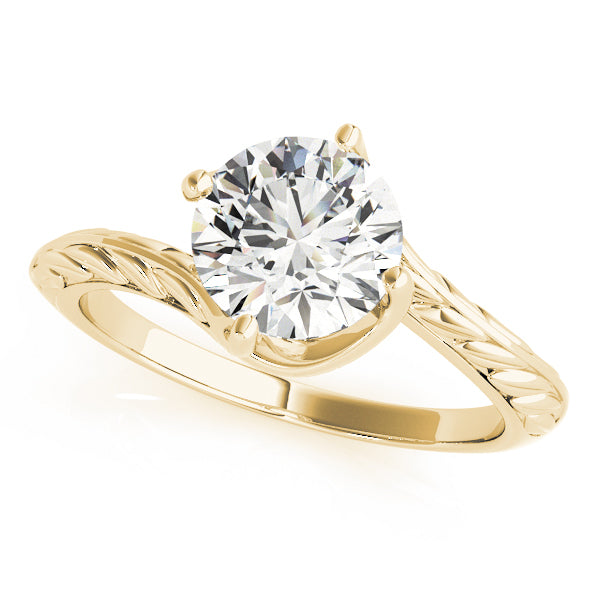 14K Yellow Gold Round Brilliant Diamond Freeform Vine Engraved Solitiare Engagement Ring (1ct)