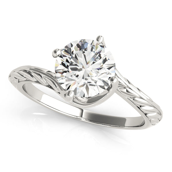 14K White Gold Round Brilliant Diamond Freeform Vine Engraved Solitiare Engagement Ring (1ct)