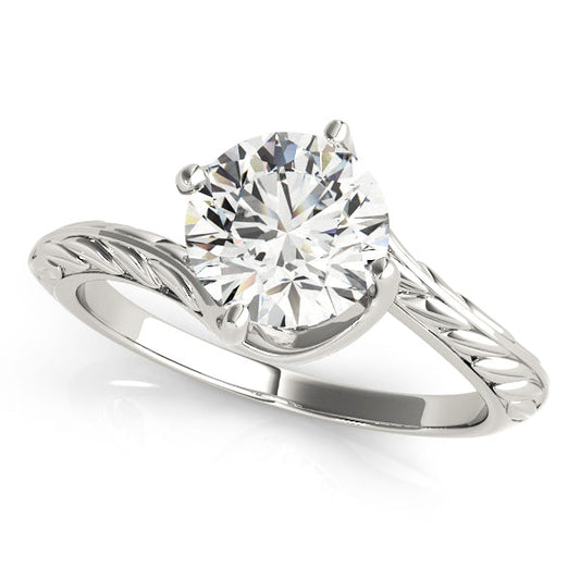 14K White Gold Round Brilliant Diamond Freeform Vine Engraved Solitiare Engagement Ring (1ct)