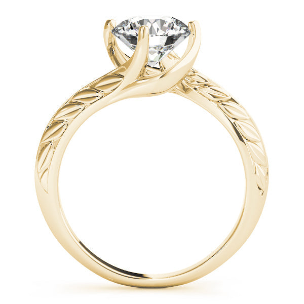 14K Yellow Gold Round Brilliant Diamond Freeform Vine Engraved Solitiare Engagement Ring (1ct)