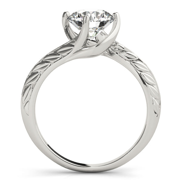 14K White Gold Round Brilliant Diamond Freeform Vine Engraved Solitiare Engagement Ring (1ct)