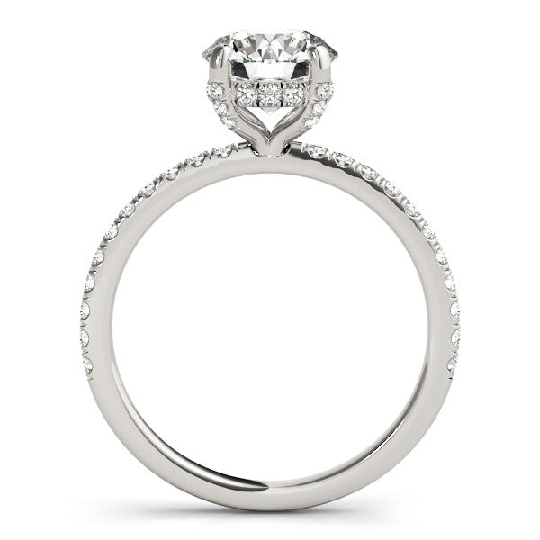 14K White Gold Round Brilliant Diamond Engagement Ring With Pave Accents And Hidden Halo (1.35ctw)