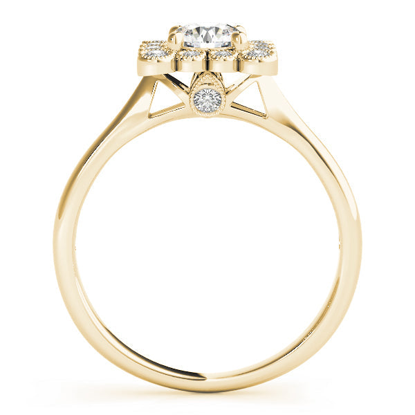 14K Yellow Gold Round Brilliant Diamond Engagement Ring With Beaded Bezel Set Square Halo (1.20ctw)