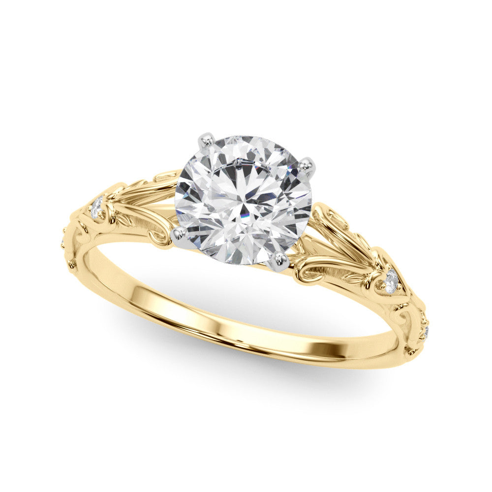 14K Yellow Gold Round Brilliant Diamond Vintage Inspired Engagement Ring (1.05ctw) 