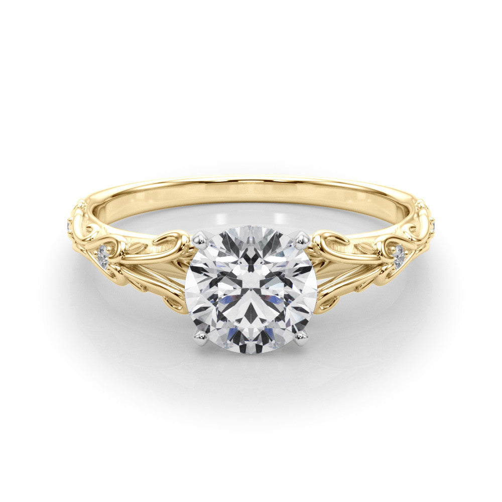 14K Yellow Gold Round Brilliant Diamond Vintage Inspired Engagement Ring (1.05ctw) 