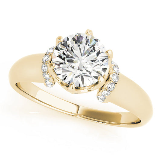 14K Yellow Gold Round Brilliant 6 Prong Diamond Engagement Ring With Pave Diamond Accents (1.06ctw) 