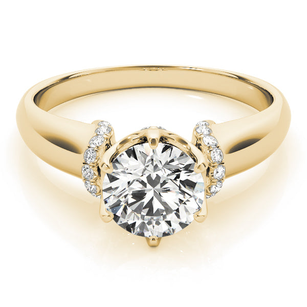 14K Yellow Gold Round Brilliant 6 Prong Diamond Engagement Ring With Pave Diamond Accents (1.06ctw) 