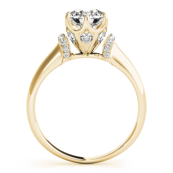 14K Yellow Gold Round Brilliant 6 Prong Diamond Engagement Ring With Pave Diamond Accents (1.06ctw) 