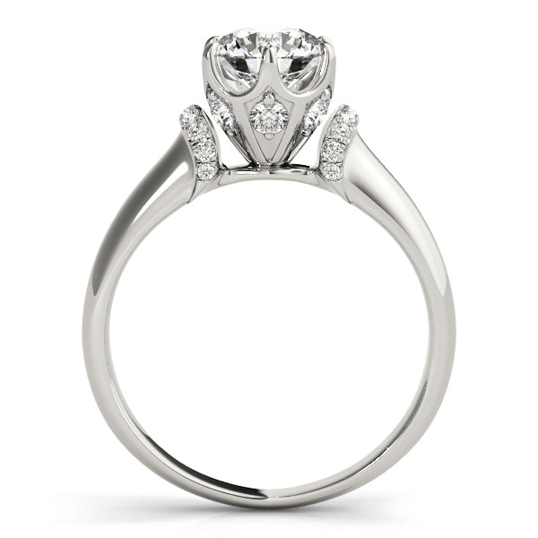 14K White Gold Round Brilliant 6 Prong Diamond Engagement Ring With Pave Diamond Accents (1.06ctw) 